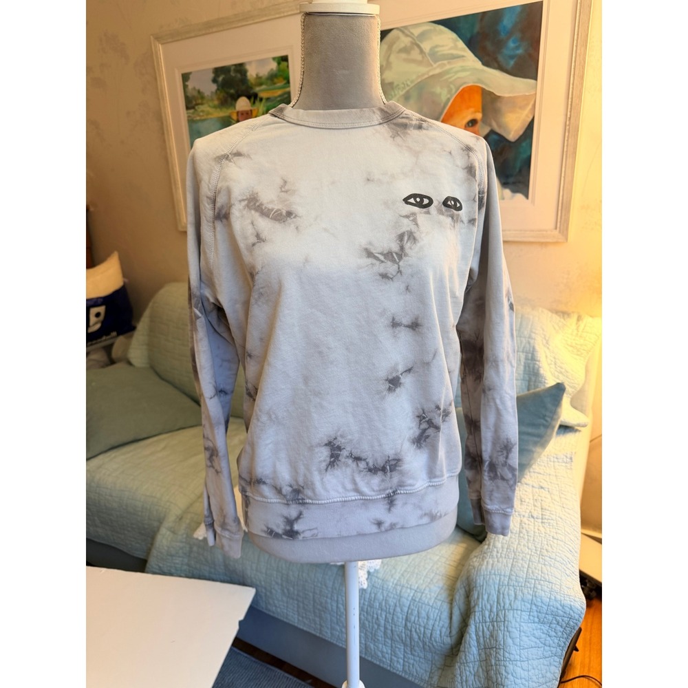 Clare V. Eye Graphic Tie Dye Sweatshirt Grey White M Indie LA USA